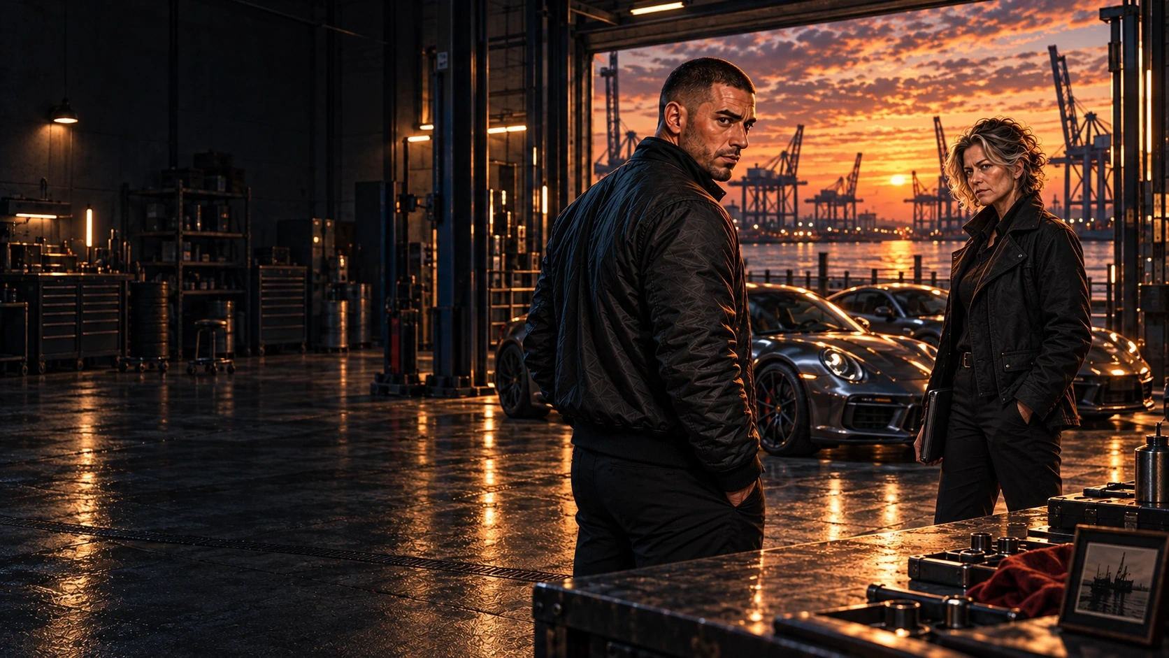 Mara Reed meets the returning collector in a waterfront garage at sunset